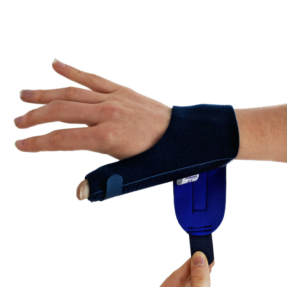 (Blue, Left) Actesso Neoprene Thumb Support Splint - Relieves Thumb Pain & Injury, Tendonitis, De Quervain's, and Sprains