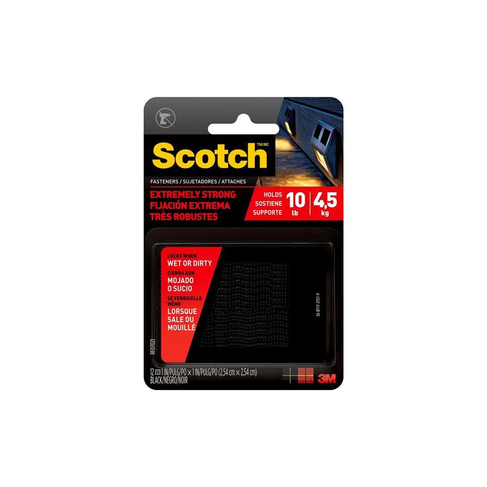 3M 244890 1 x 1 in. Extreme Fasteners - Black, 12 Count
