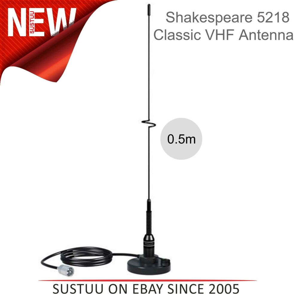 Shakespeare 5218 SS Whip 0.5m Antenna with MagNetic Mount & 4.5m Cable?Black