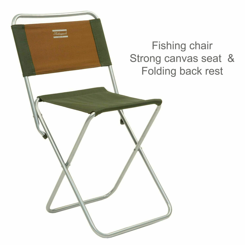 Shakespeare Folding Backrest Stool?For Fishing/ Hiking?Cap.100 kg?Brown/Green