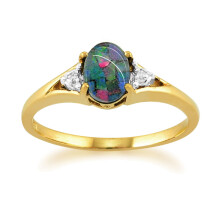 (M) Classic Oval Triplet Opal & Diamond Ring in 9ct Yellow Gold