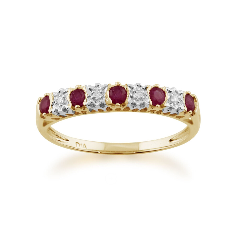 (P) Classic Ruby & Diamond Half Eternity Ring in 9ct Yellow Gold