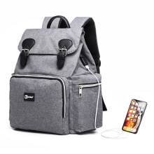 (Grey) Travel Baby Changing Backpack With USB