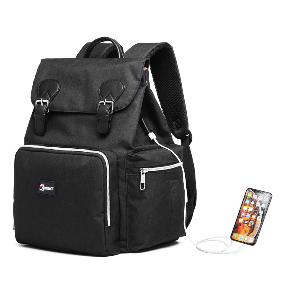 (Black) Travel Baby Changing Backpack With USB
