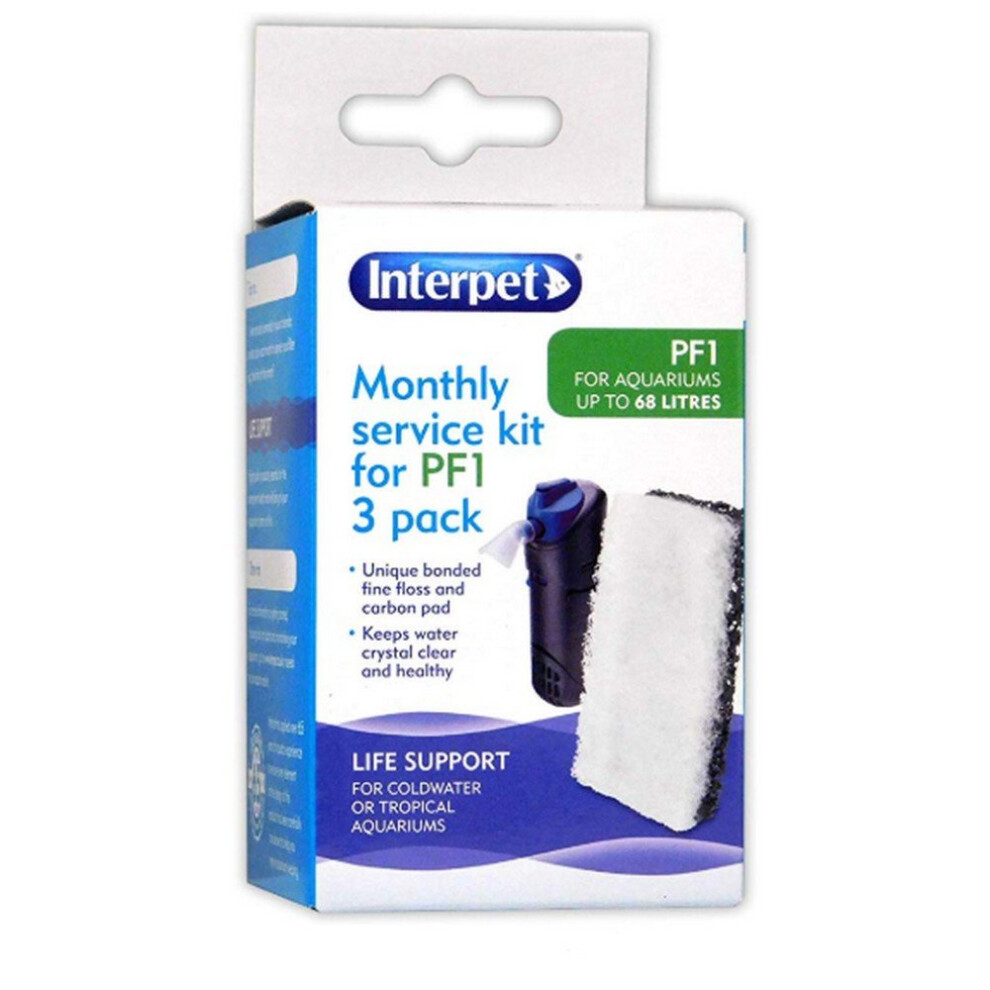 Interpet PF1 Aquarium Power Filter Monthly Service Kit (Pack of 3)