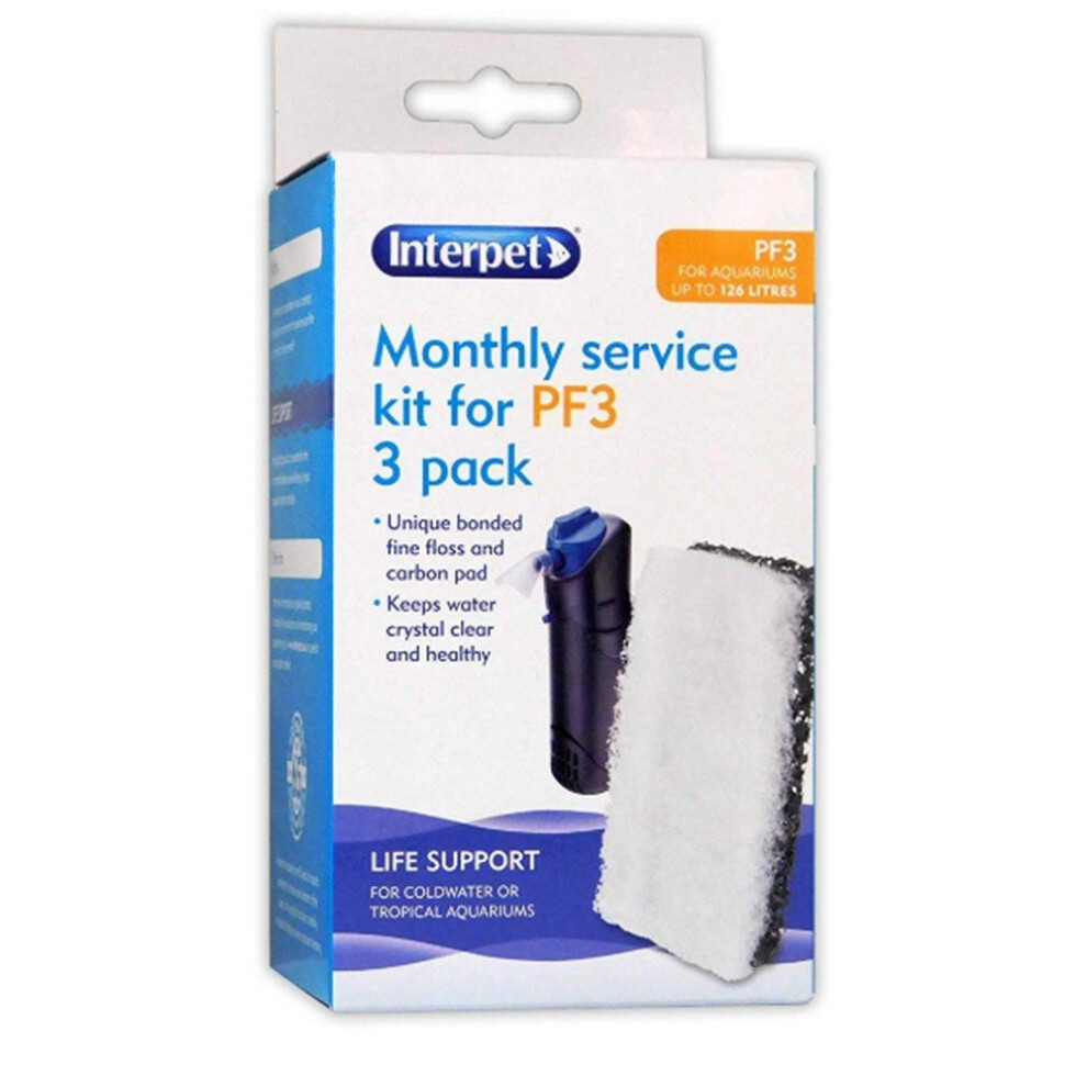 Interpet PF3 Aquarium Power Filter Monthly Service Kit (Pack of 3)