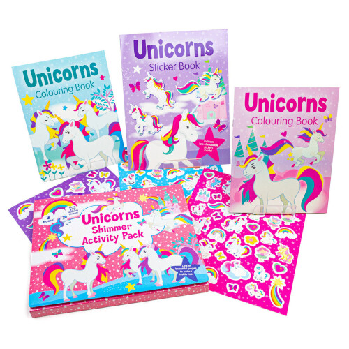 Unicorns Shimmer Activity Pack Kids Colouring Books & Stickers Set 2