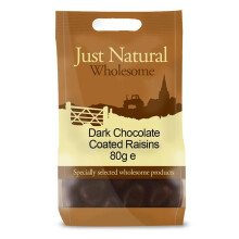 Dark Chocolate Coated Raisins 80g (Just Natural Wholesome)