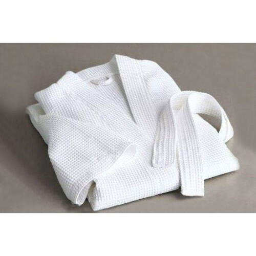 Waffle Weave bathrobe Night  Dressing Gown 100% Cotton White 1