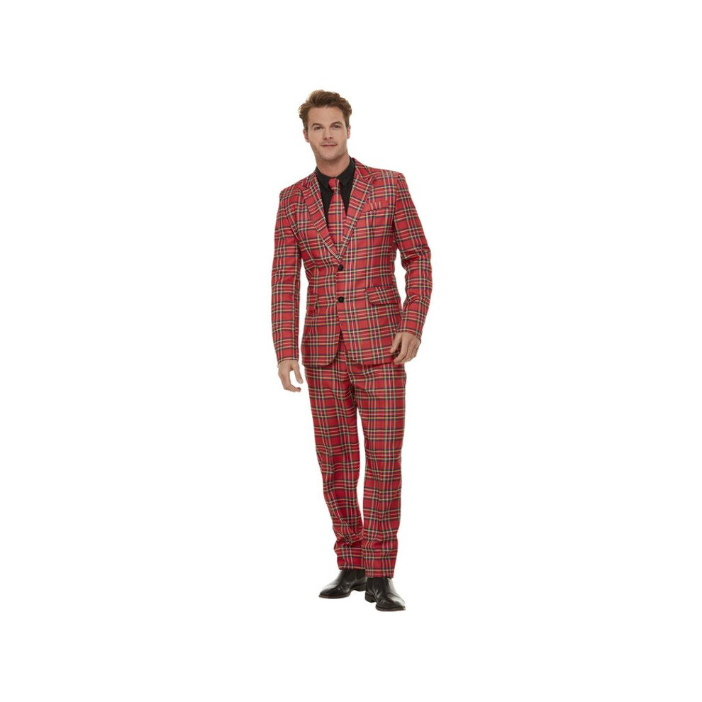 Plaid suit Men's Tartan Suit with jacket and tie trousers Male costume Size