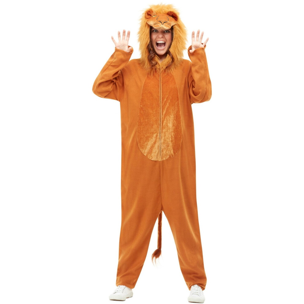 Smiffy's Lion Costume Lion Costume Brown Hooded Jumpsuit Unisex Size Multicoloured