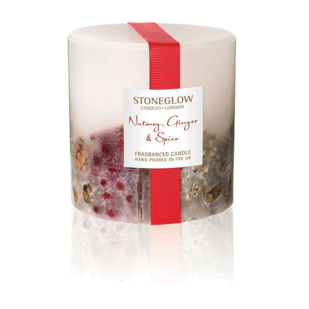 Stoneglow Candles Inclusion Scented Pillar Fat Candle Single Wick Nutmeg, Ginger & Spice