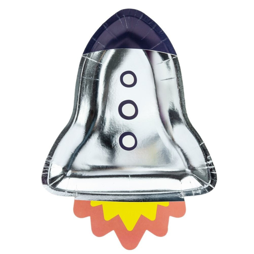 Spaceship Silver Paper Party Plates x 6 Childrens Space Party