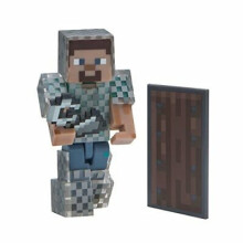 Minecraft 3-tommer Steve med kæderustning actionfigur - Inkluderer flint og stål og skjold