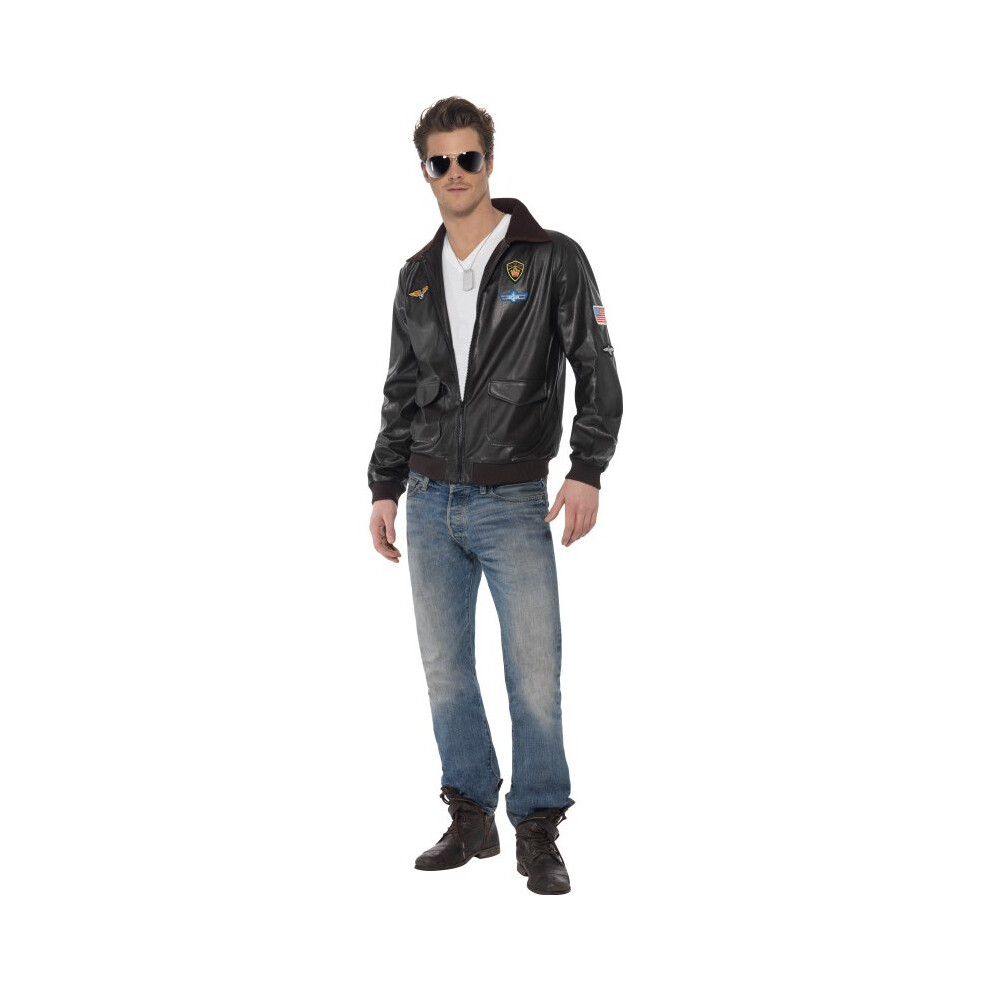 Bomber Jacket Men's Top Gun Brown with motifs Male costume Size