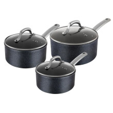 Tower TruStone 3-Piece Saucepan Set, 16, 18 & 20cm, Non-Stick with Lids in Violet Black