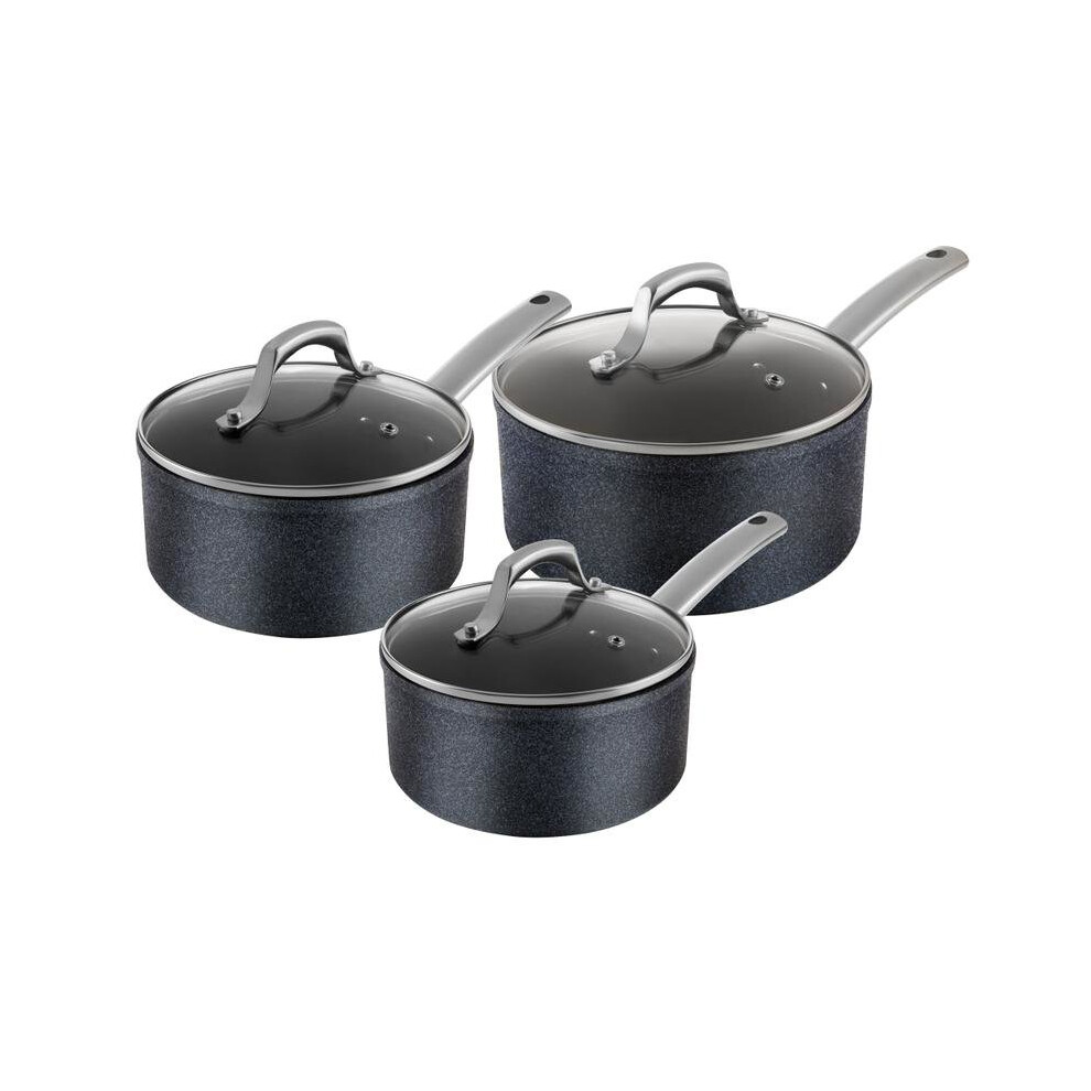Tower Trustone 3-Piece Saucepan Set, 16, 18 & 20Cm, Non-Stick With Lids In Violet Black