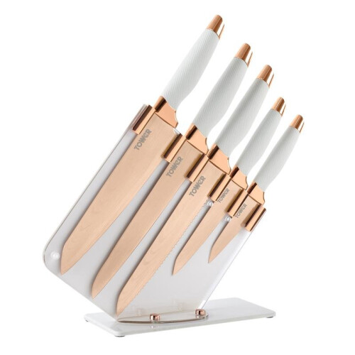 5pc Tower Kitchen Knife Set With Knife Block Rose Gold on OnBuy