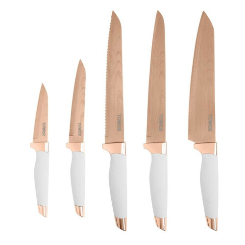 Tower 5pc Tower Kitchen Knife Set With Knife Block  Rose Gold 2