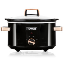 Tower T16018RG Stainless Steel 3.5L Slow Cooker, 210W, Removeable Ceramic Pot in Black & Rose Gold