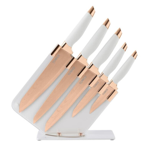Tower 5pc Tower Kitchen Knife Set With Knife Block  Rose Gold 1