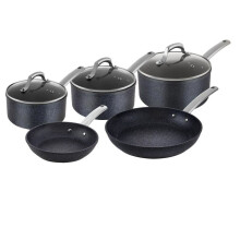 Tower TruStone 5-Piece Pan Set, 16, 18 & 20cm Saucepans with Lids & 20/28cm Frying Pans, Non-Stick in Violet Black