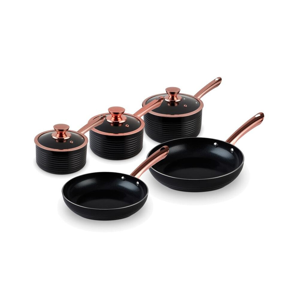 Tower Rose Gold Pot and Pan Set, Non Stick and Easy to Clean, Black, 5 Piece-image-OPC-P5JJ68Y-NEW
