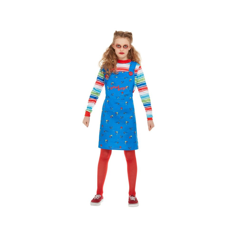 (blue, Child 10-12 Years) Chucky costume children blue with dress and headpiece costume Size