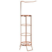 Rose Gold Free Standing Bathroom Toilet Roll Holder Stand Rack Holds Extra Rolls