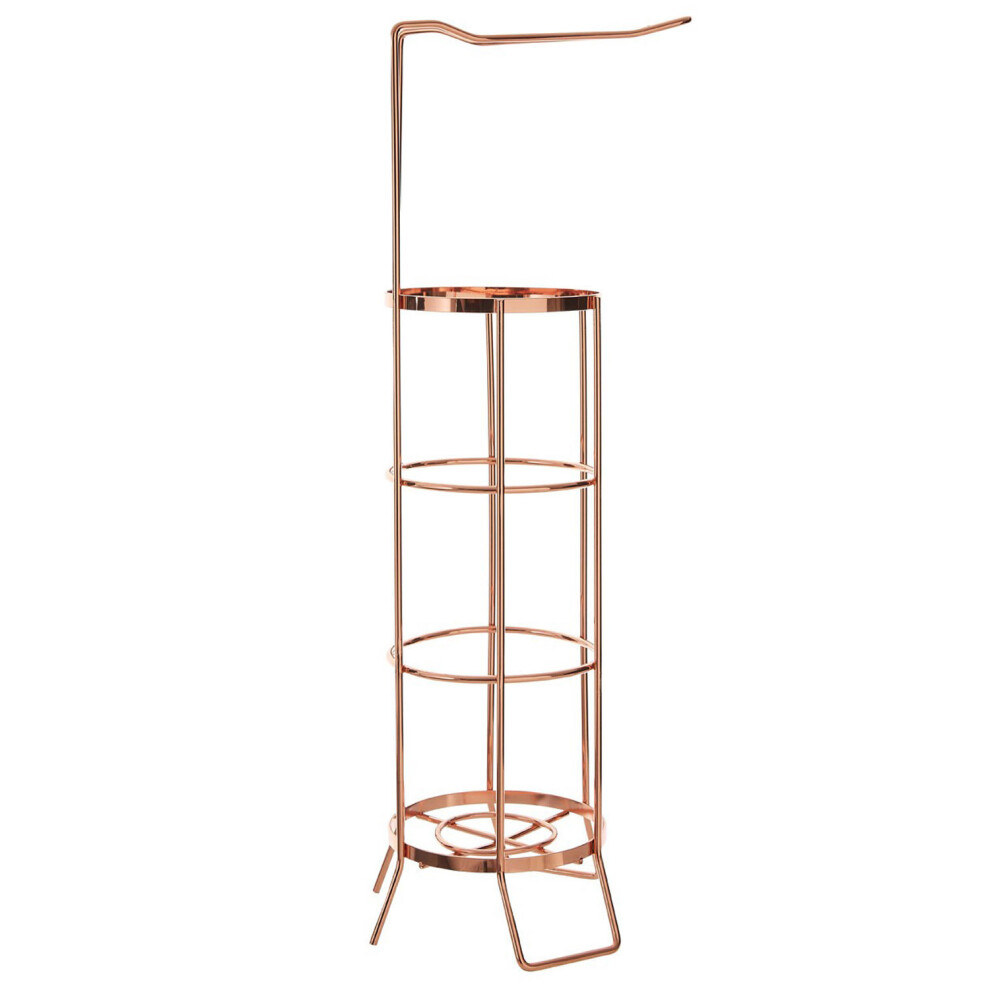 Rose Gold Free Standing Bathroom Toilet Roll Holder Stand Rack Holds Extra Rolls