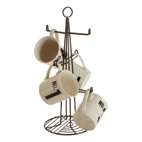 Premier Housewares Vertex Black Nickel 6 Tea Cup Kitchen Coffee Mug Holder Tree Stand Storage Rack 2