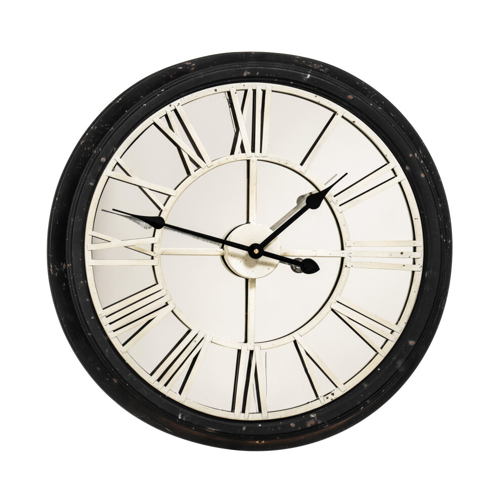62Cm Dia Black/Cream Rustic Wall Clock W/Roman Numerals