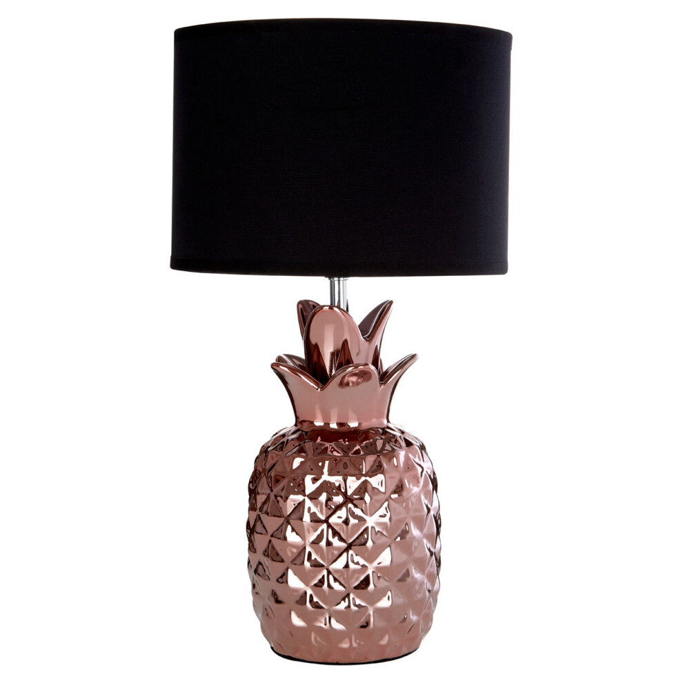 Copper Ceramic Pineapple Shaped Base Black Round Fabric Shade Bedside Table Lamp