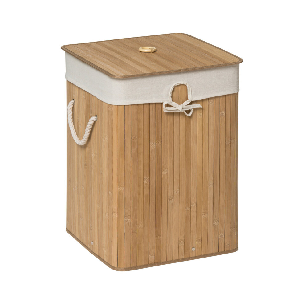 Kankyo Sqr Nat Bamboo Laundry Hamper W/Liner 35X35X50Cm