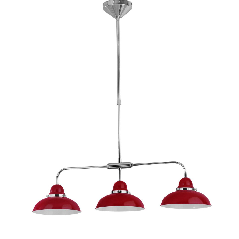 Premier Housewares Jasper 3 Shade Chrome Lights Home Kitchen Bar Lighting Ceiling Pendant Red/Light