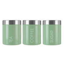 Set of 3 Liberty Tea Coffee Sugar Canister Stainless Steel Storage Tin Pistachio