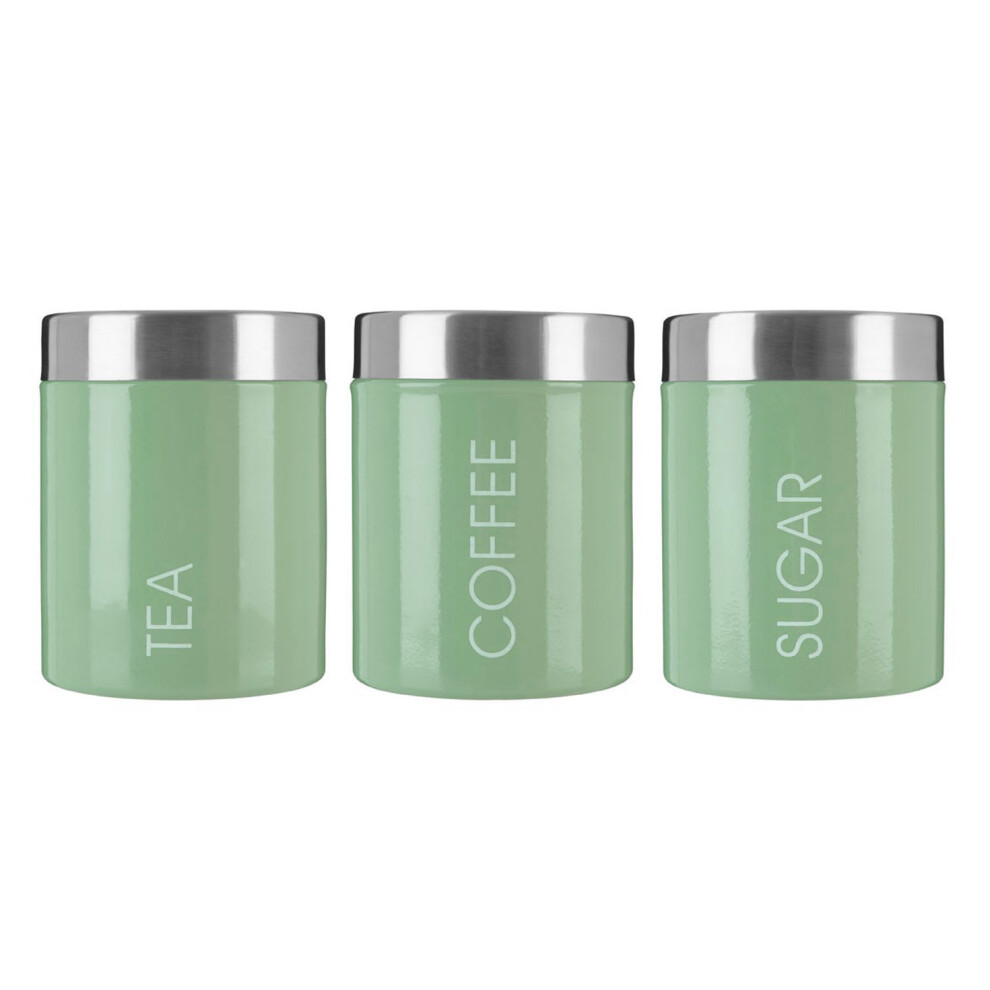 Set of 3 Liberty Tea Coffee Sugar Canister Stainless Steel Storage Tin Pistachio