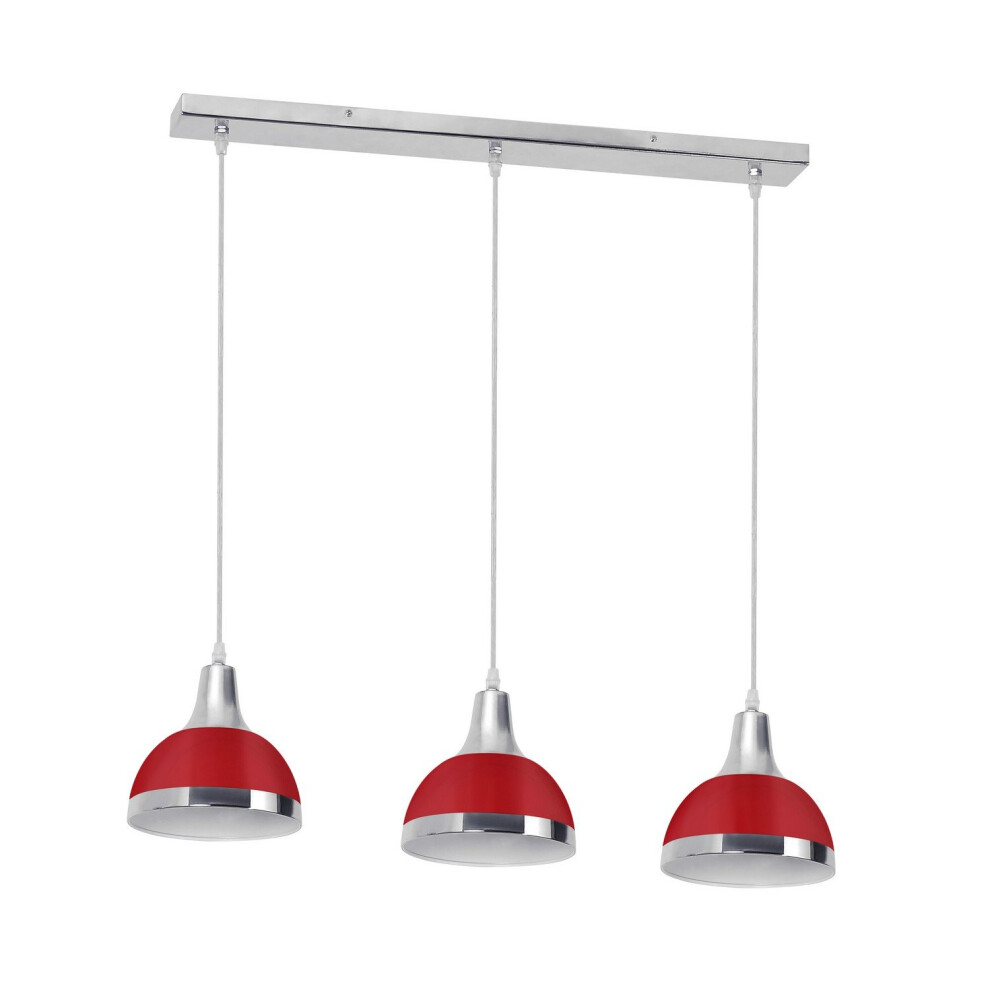Premier Housewares Jasper 3 Shade Chrome Lights Home Kitchen Bar Lighting Ceiling Pendant Red/Light