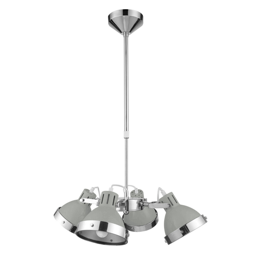 Premier Housewares 4 Chrome Shade Lights Home Dining Kitchen Lighting Ceiling Pendant Grey/Light
