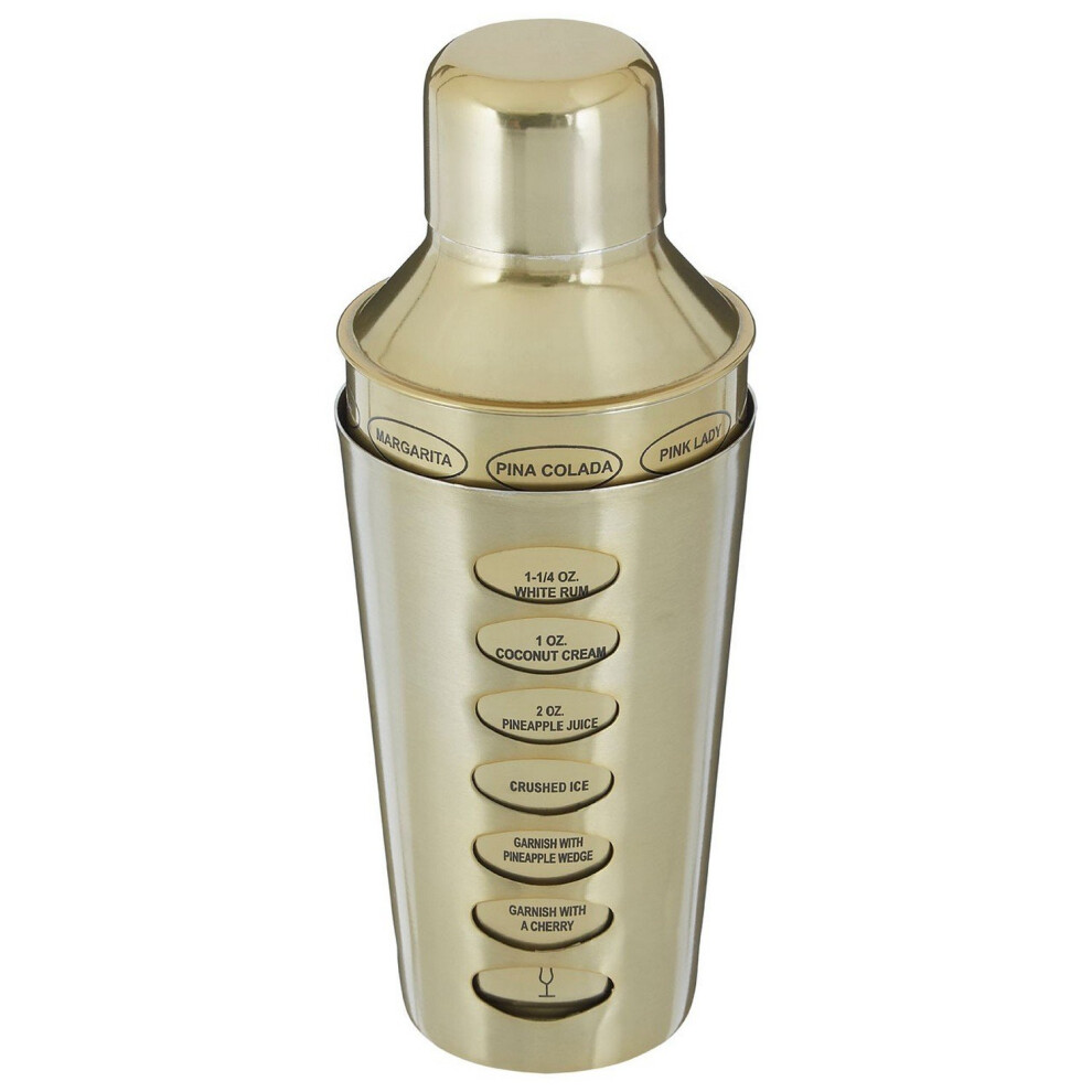 Premier Housewares Recipe Brushed Brass Cocktail Shaker Martini Margarita Pina Colada Drink Mixer