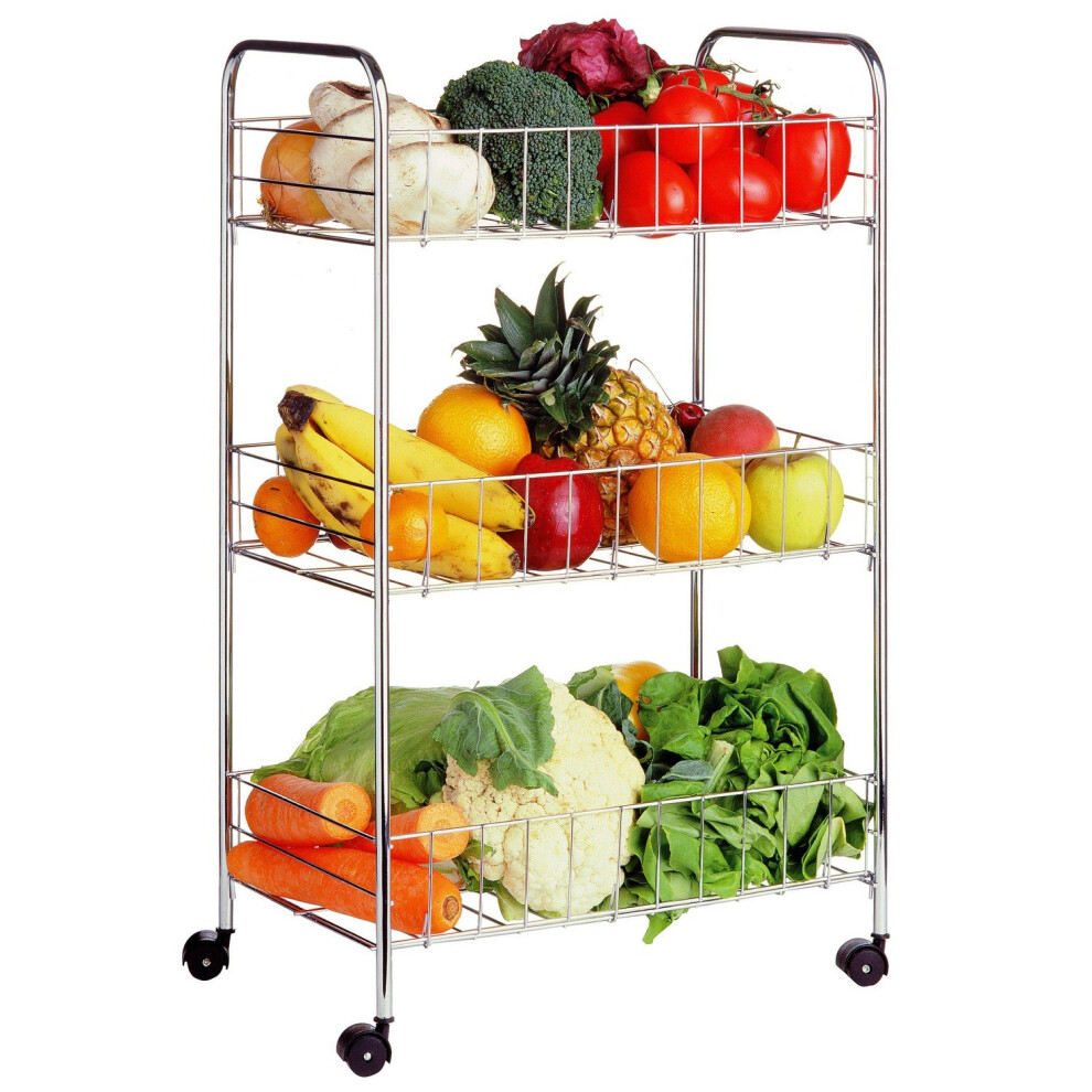 3 Tier Kitchen Wheeled Trolley Cart Fruit Vegetable Basket Storage Unit Stand