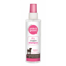 Pride & Groom Dry Doggie Shampoo Raspberry scented dog cleans and conditions