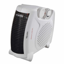 Warmlite Portable Flat Fan Heater, Adjustable Thermostat, Overheat Protection, Lightweight, 2 Heat Settings 1000-2000 W, White