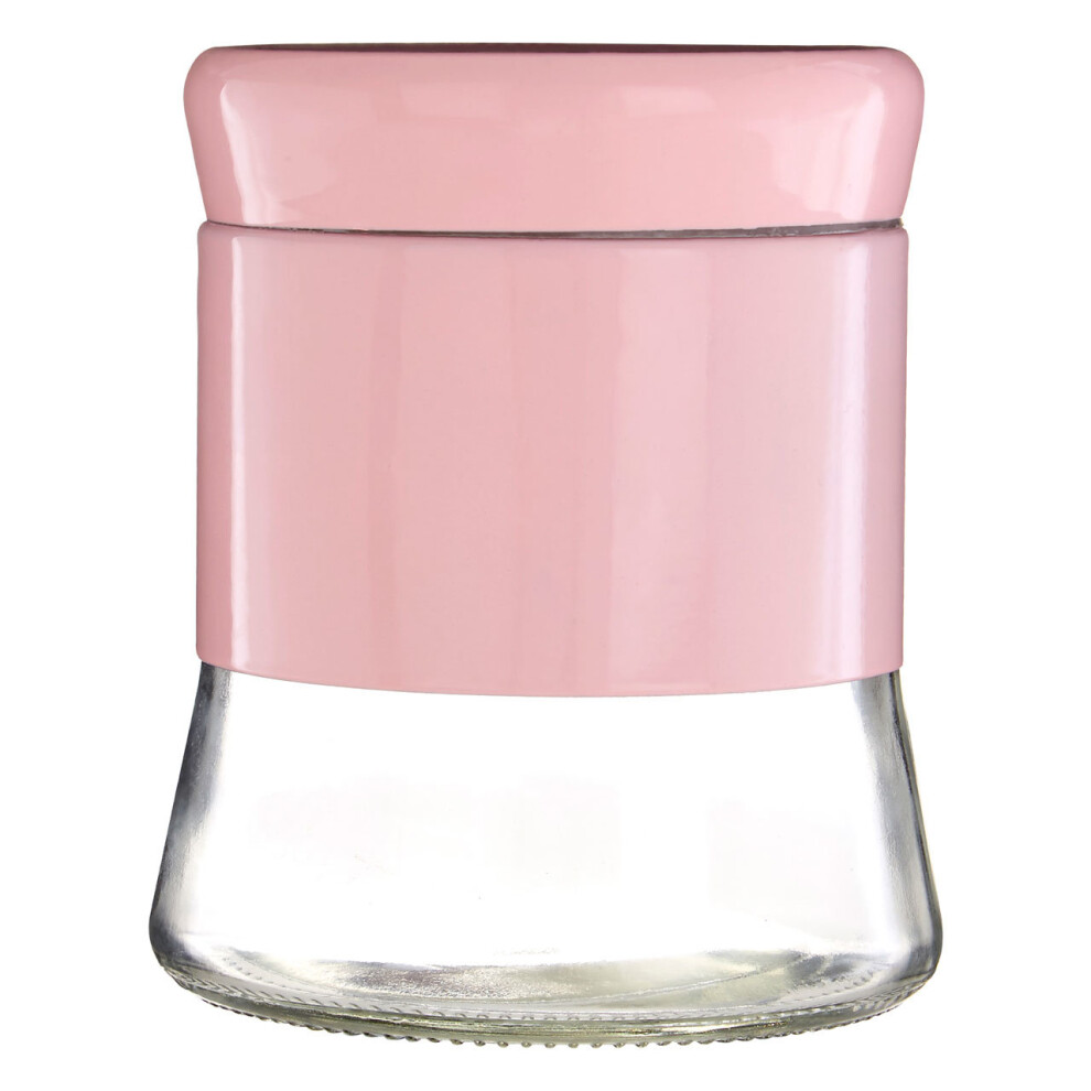 800ml Pink Stainless Steel Glass Coffee Sugar Tea Kitchen Canister Storage Jar