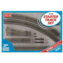 Peco ST-101 Setrack 3rd Radius Starter Track Set (OO/HO) - Expandable double-track circuit with two right-hand turnouts