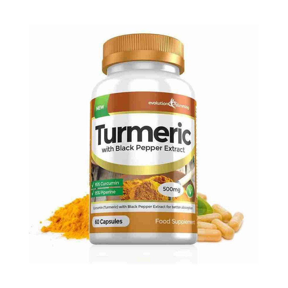 Turmeric 95% Curcumin and Black Pepper Extract 500mg - 60 Capsules - Fat Burner - Evolution Slimming