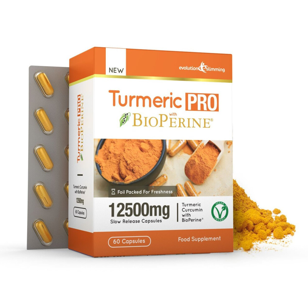 Turmeric Pro with BioPerine 12,500mg 95% Curcuminoids - 60 Capsules - Fat Burner - Evolution Slimming