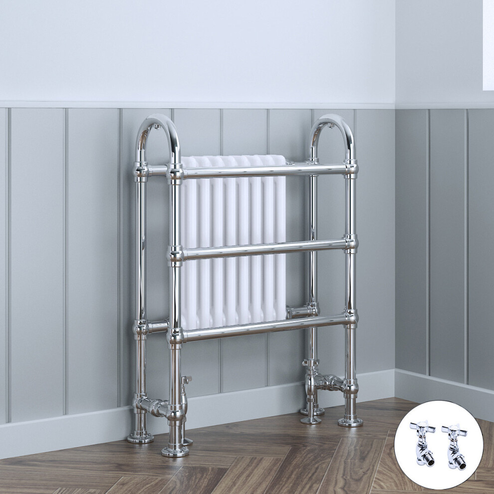 Salzburg Traditional Victorian 904 x 674mm Chrome & White Towel Rail Radiator with Valves