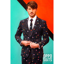 (multicoloured, 46) Pac Man Pacman Retro 80s suit Opposuit Suit Slimline Men's 3-piece premium EU SIZES Size