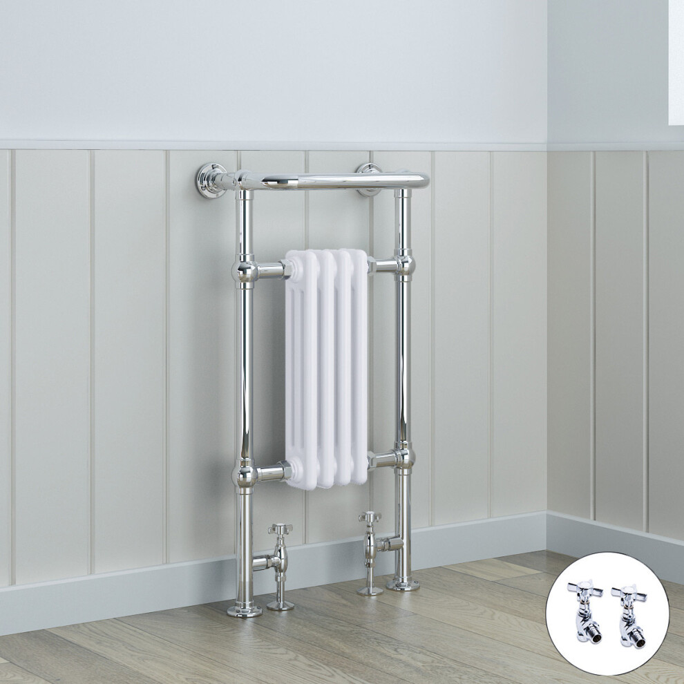 Salzburg Traditional Victorian 940 x 479mm Chrome & White Towel Rail Radiator with Valves